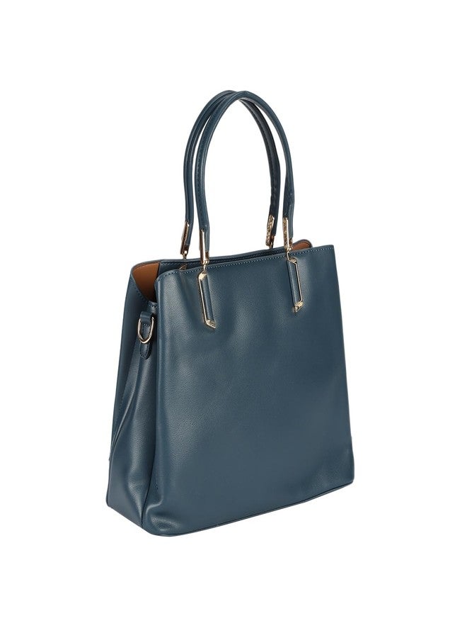 MONROW Blue Solid Satchel Bag For Women With Adjustable And Detachable Sling Strap For Office and Regular Use - Image 2